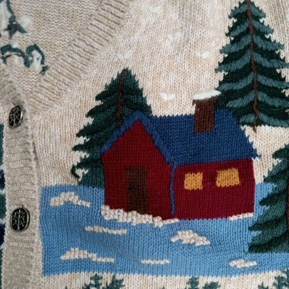 VTG North Crest Embroidered Cardigan Sweater L Winter Holiday Cabincore  Cottage - Picture 6 of 9